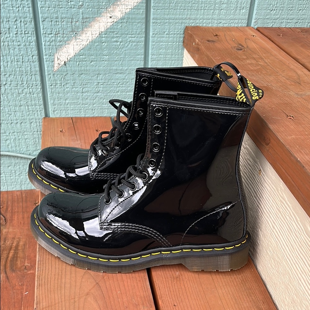 Doc Martens Air Wair 11821 Black Patent Leather Combat Boots